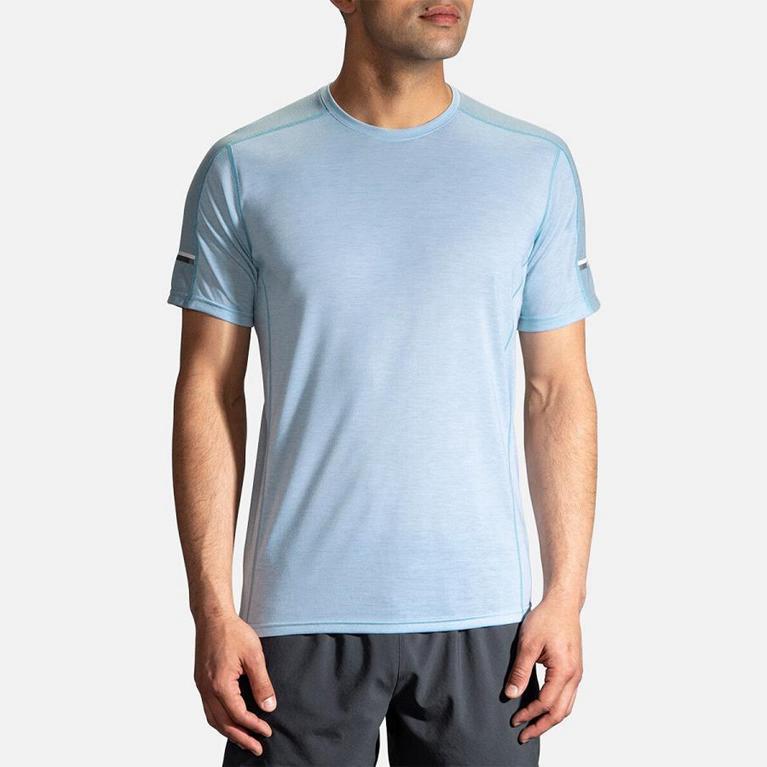 Brooks Distance Mens Short Sleeve Running Shirt - Blue - Indonesia (YNVL-63412)